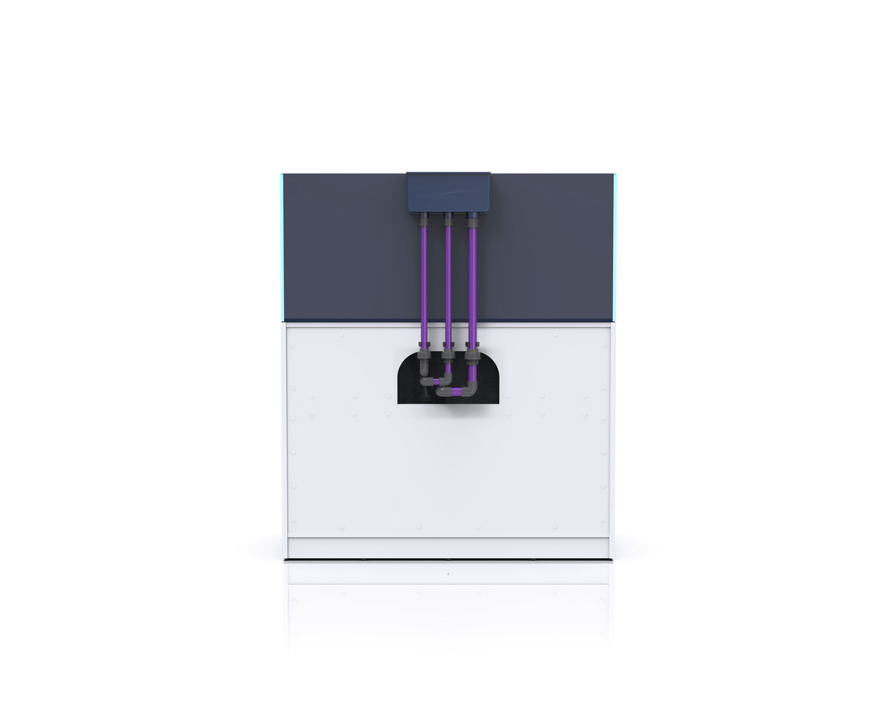Nyos® TORQ G2 Dock: Modulares Filtersystem für Meerwasseraquarien, ideal für Aquaristik-Fans. Dock mit violetten Schläuchen, weißer Basis.