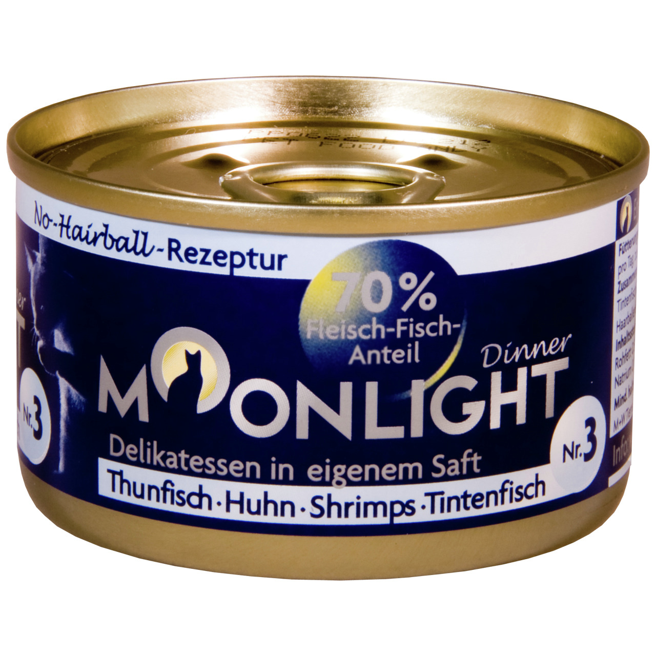 Sparpaket 48 x 80 g Moonlight Dinner Nr. 3 Thunfisch, Huhn, Shrimps und Tintenfisch in eigenem Saft Katzen Nassfutter