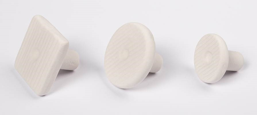 ARKA Keramik-Steckelemente für Aquaristik, Formen: quadr., rund, kl. rund, strukturierte Oberfläche für Korallenbefestigung.