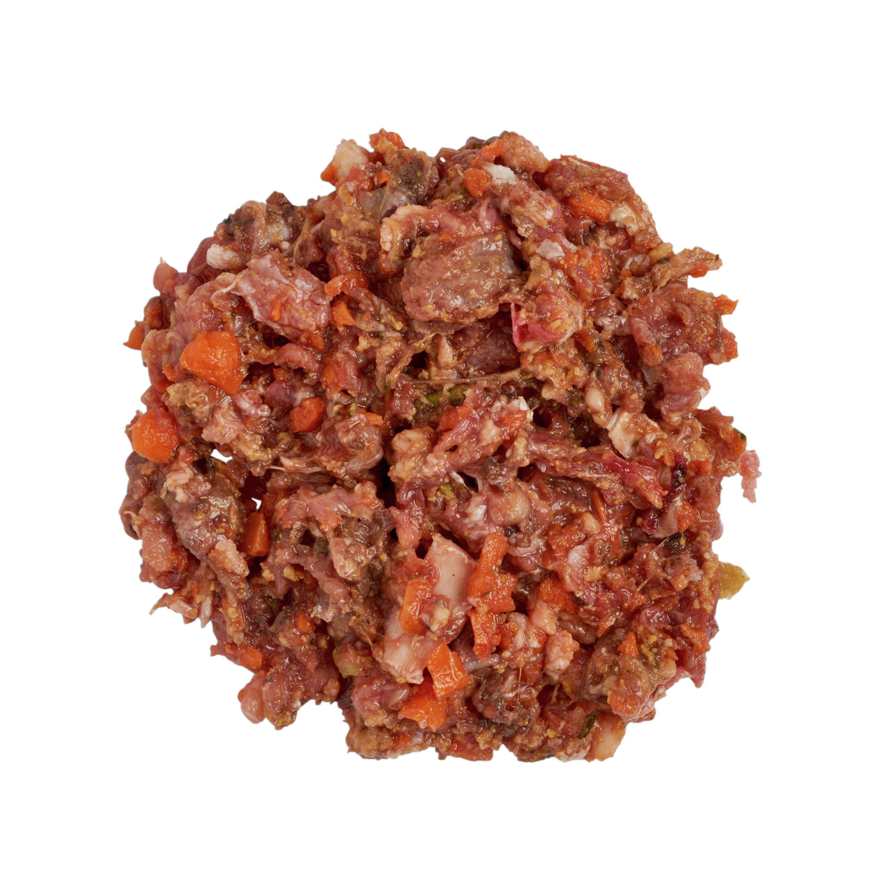 Lottis Häppchen BARF-Futter für Hunde, Rind+Karotten, artgerechte Ernährung, frisches Fleisch+Gemüse, rund geformt, natürliche Optik.