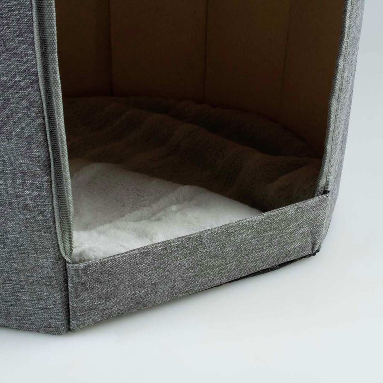 Weiches Haustierbett von duvoplus, grau, für Katzen oder kleine Hunde, mit gepolstertem Innenbereich und stabiler Umrandung.