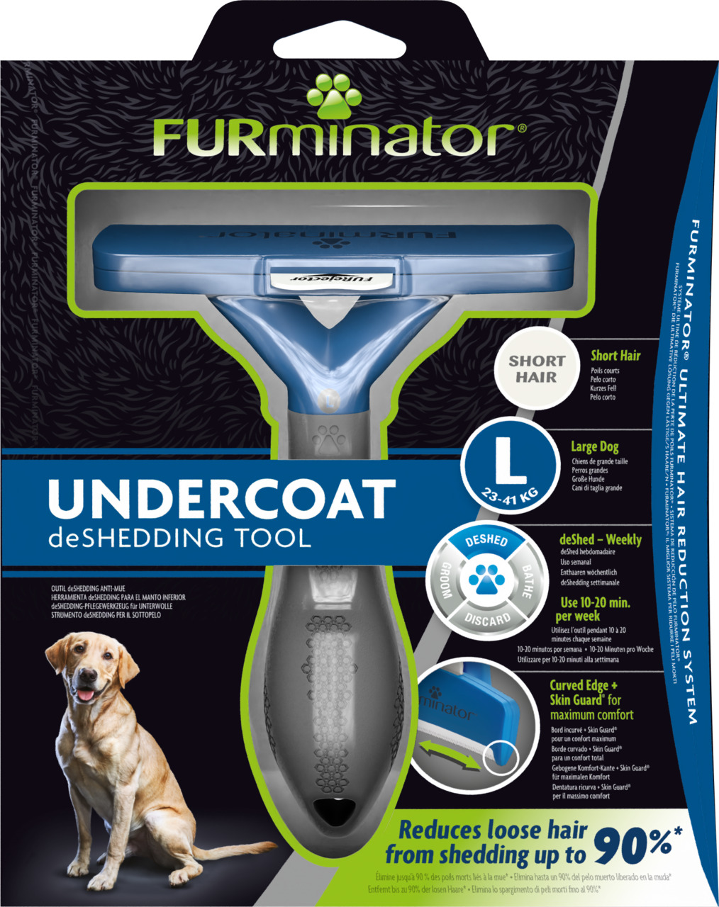 FURminator Undercoat deShedding Tool, Hunde, kurzes Fell, groß (23-41 kg), reduziert Haare um 90 %, Komfort durch Skin Guard, 10-20 Min-Woche.