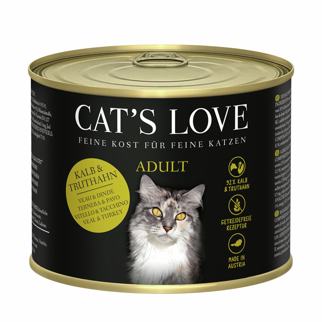 Cat's Love Katzenfutter Adult, Kalb & Truthahn, getreidefrei, Feine Kost für Katzen, aus Österreich, 1 Dose.