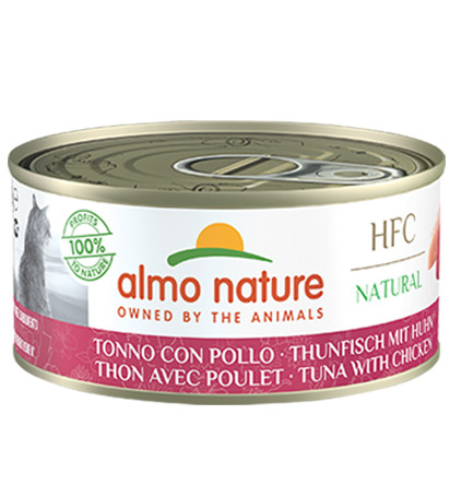 Almo Nature HFC Natural Katzenfutter, Thunfisch+Huhn, 100% nat. Zutaten, 70 g, für Katzen.