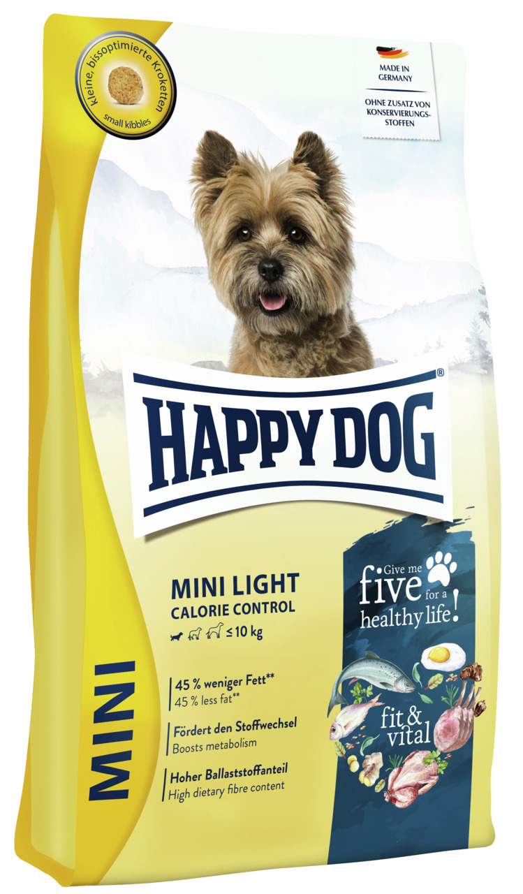 HAPPY DOG Mini Light Calorie Control, Hundefutter f. kl. Hunde (