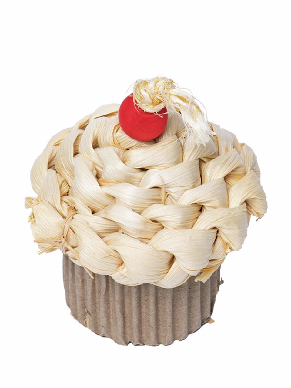 Quapas Naturspielzeug Muffin, für Kaninchen/Nagetiere, Naturmaterial, rotes Holzelement, Zahnpflege & Beschäftigung, handgefertigt.