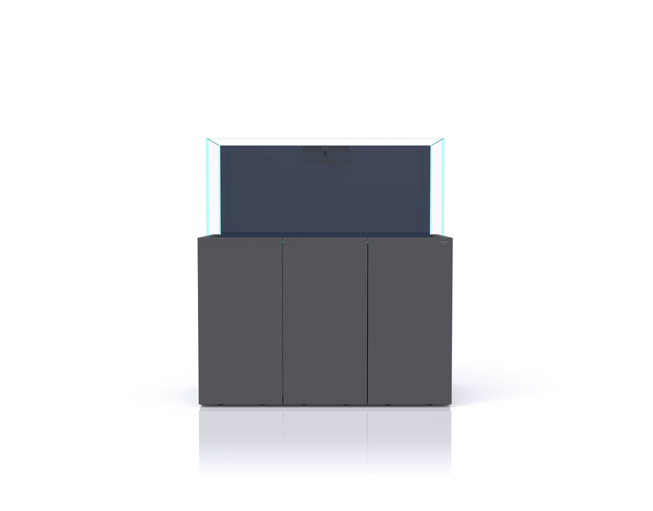 Nyos Opus 300 Aquarium-Set, Meerwasser, Glasbecken m. transparenten Kanten, Unterschrank dunkelgrau, modernes Design.
