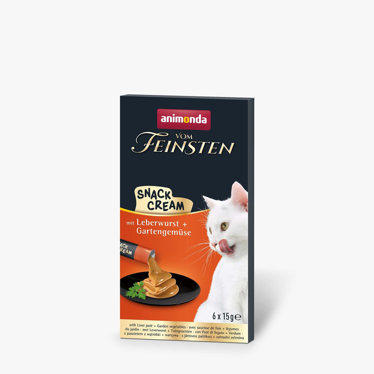 animonda vom Feinsten Snack Cream, Katzen, Leberwurst+Gartengemüse, 6x15g, besonderer Snack für Katzen.