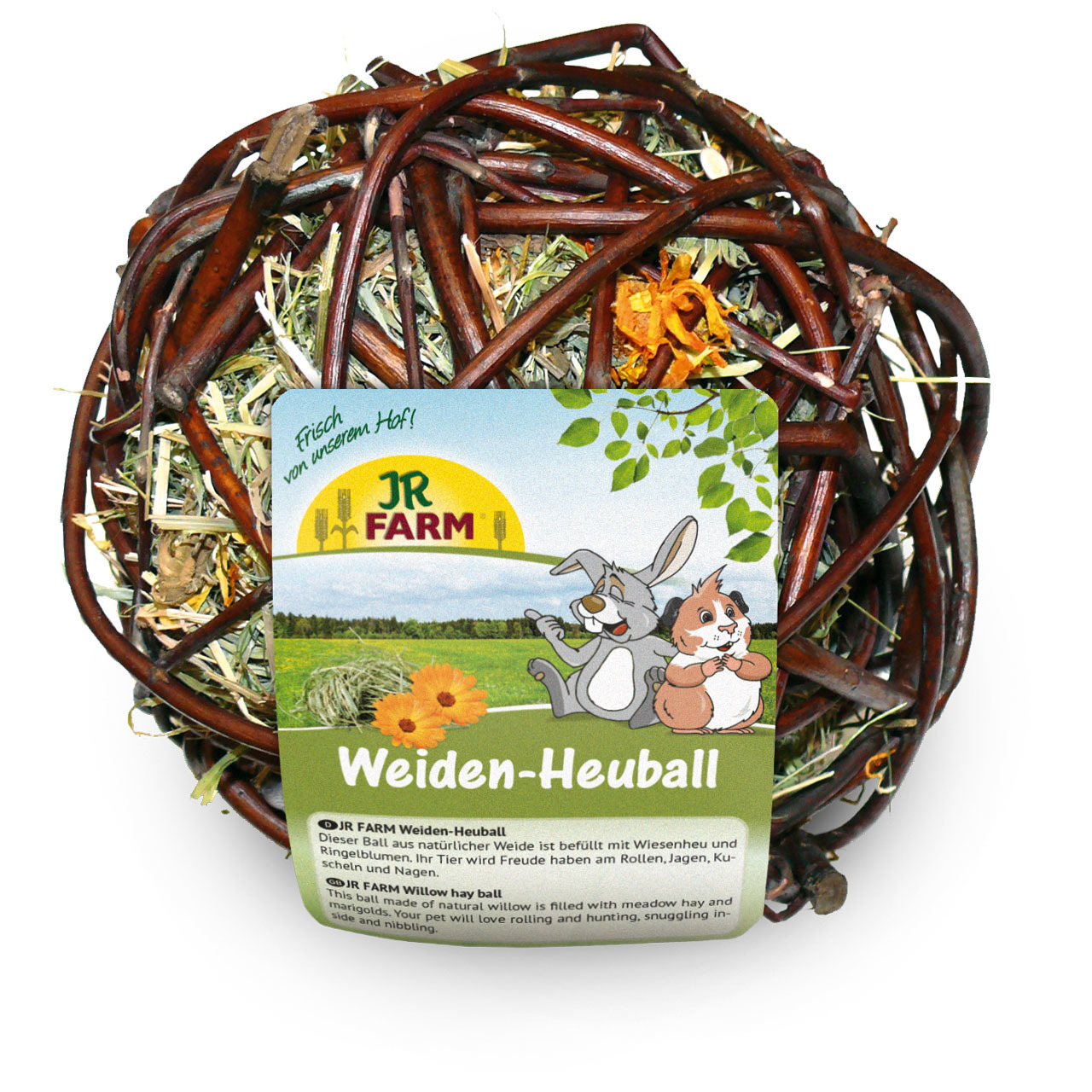 JR FARM Weiden-Heuball, für Kleintiere (Kaninchen, Meerschweinchen), mit Wiesenheu & Ringelblumen, fördert Rollen, Jagen, Knabbern.