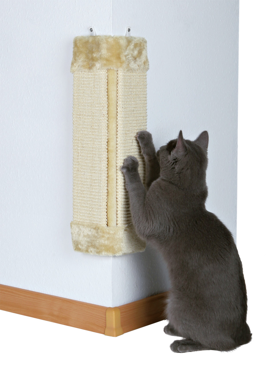 TRIXIE Kratzbrett für Ecken, Katzen, Sisal mit Plüschrand (Beige), Krallenpflege, schützt Wände, platzsparend, Wandmontage.