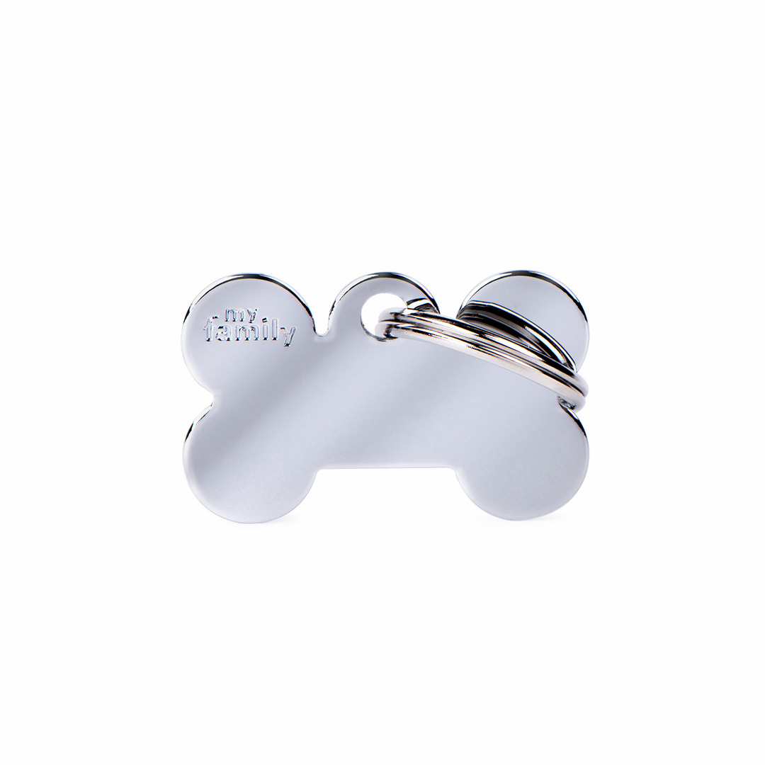 Hundemarke "My Family", Knochenform, für Hunde, personalisierbar (Name-Kontakt), glänzend, inkl. Schlüsselring. EAN: 8055960251568.