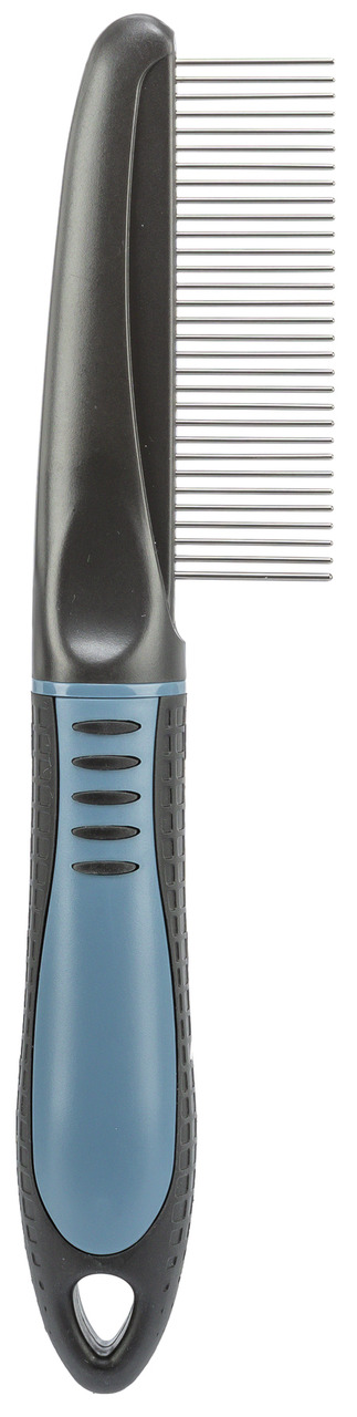 TRIXIE Flohkamm für Hunde & Katzen, ergonom. Griff (Schwarz-Blau), feine Metallzinken, entfernt Flöhe & Schmutz, ideal zur Fellpflege.