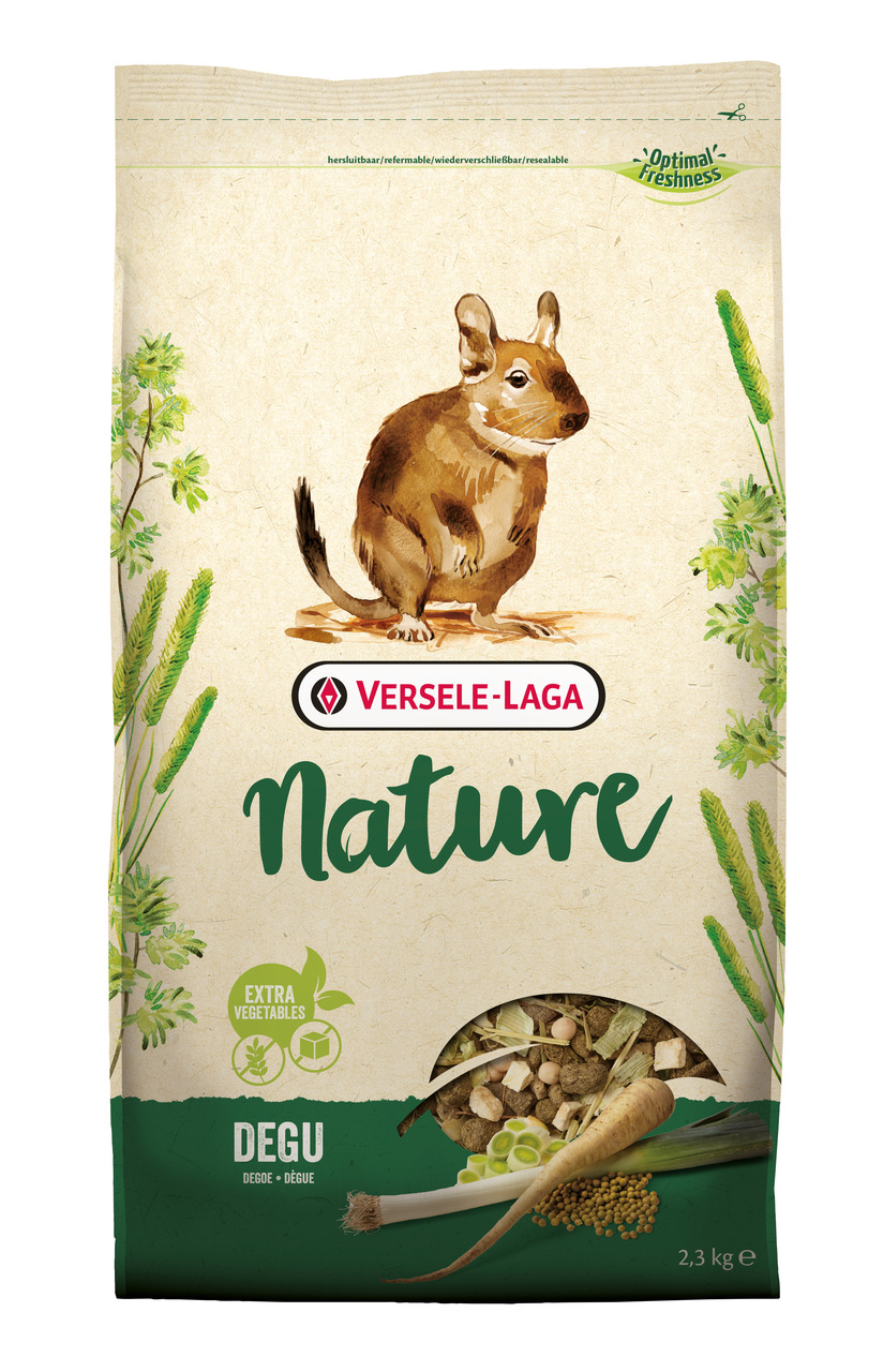 Versele-Laga Nature Degu, 2,3 kg, für Degus, natürliche Mischung mit extra Gemüse, wiederverschließbar, fördert Frische.