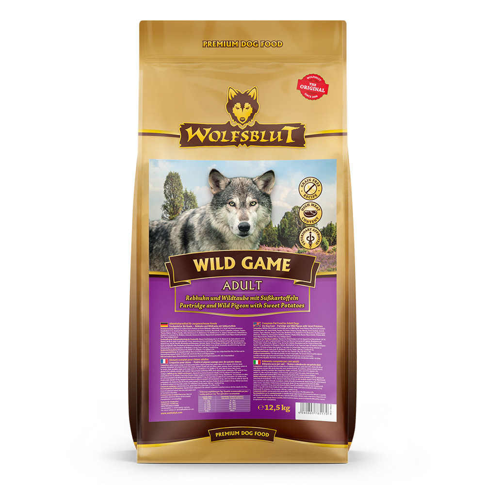 Sparpaket WOLFSBLUT Wild Game Rebhuhn & Wildtaube mit Süßkartoffel 2 x 12,5 Kilogramm Hundetrockenfutter