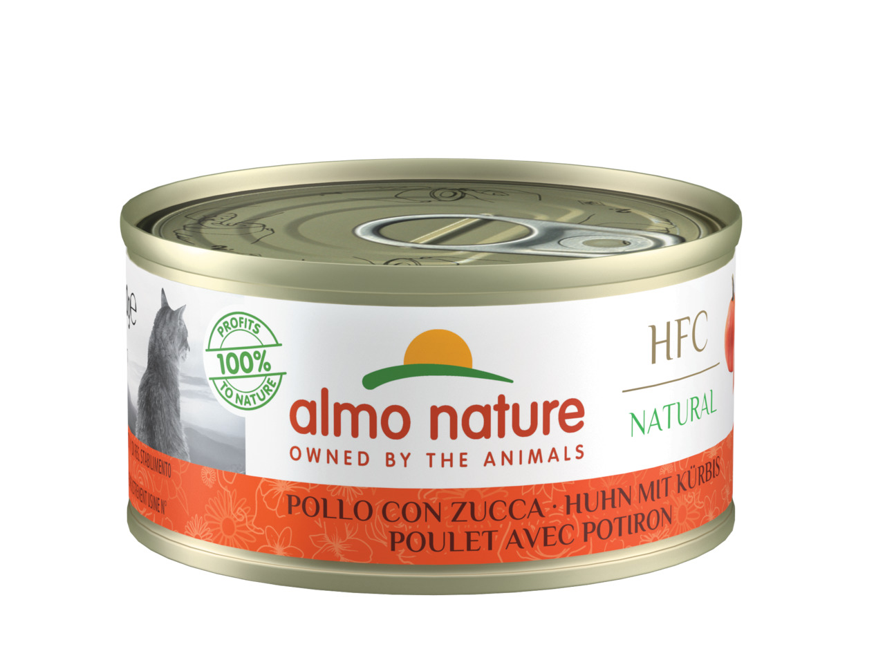 Almo Nature HFC Natural Katzenfutter, Huhn mit Kürbis, 100 % natürliche Zutaten, „Profits 100 % to Nature“, 70 g.
