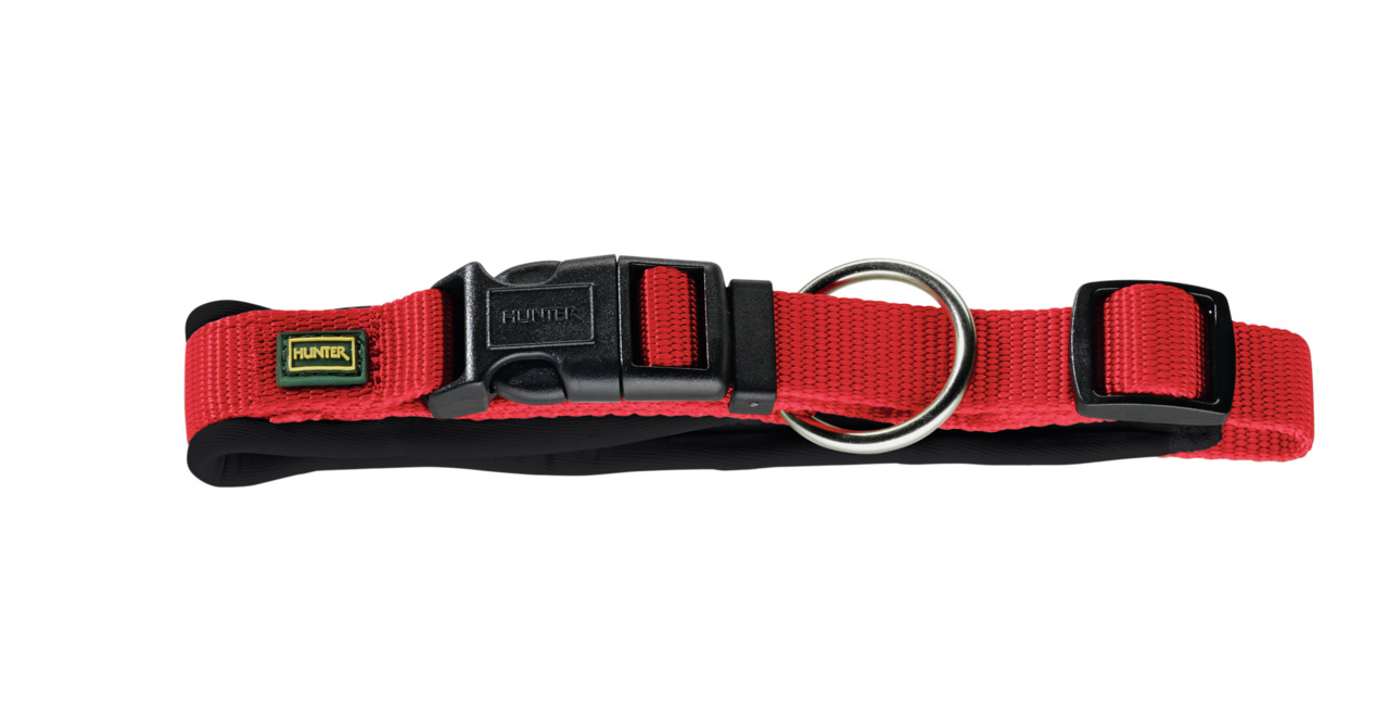 HUNTER Hundehalsband "Neopren Vario Basic", Nylon, Neopren-Polsterung, für alle Hunde, verstellbar, Klickverschluss, Metallring.