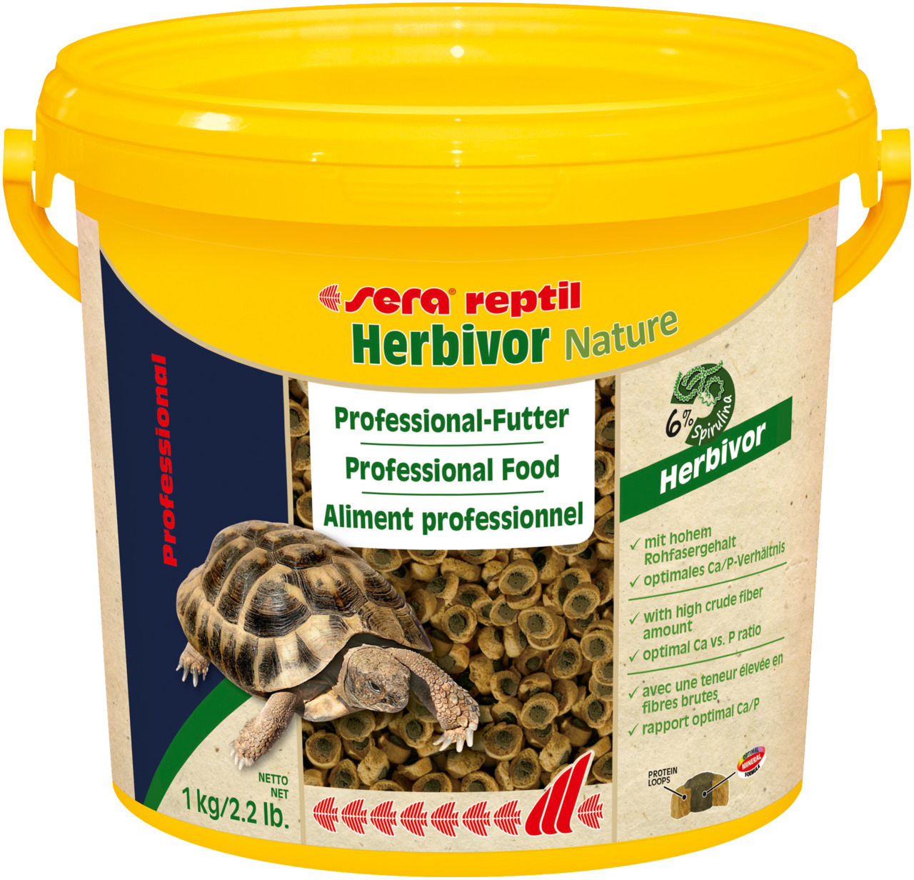 sera reptil Herbivor Nature, Futter f. pflanzenfressende Reptilien (z. B. Schildkröten), 1 kg, Protein-Loops m. 6 % Spirulina, hoher Rohfasergehalt.