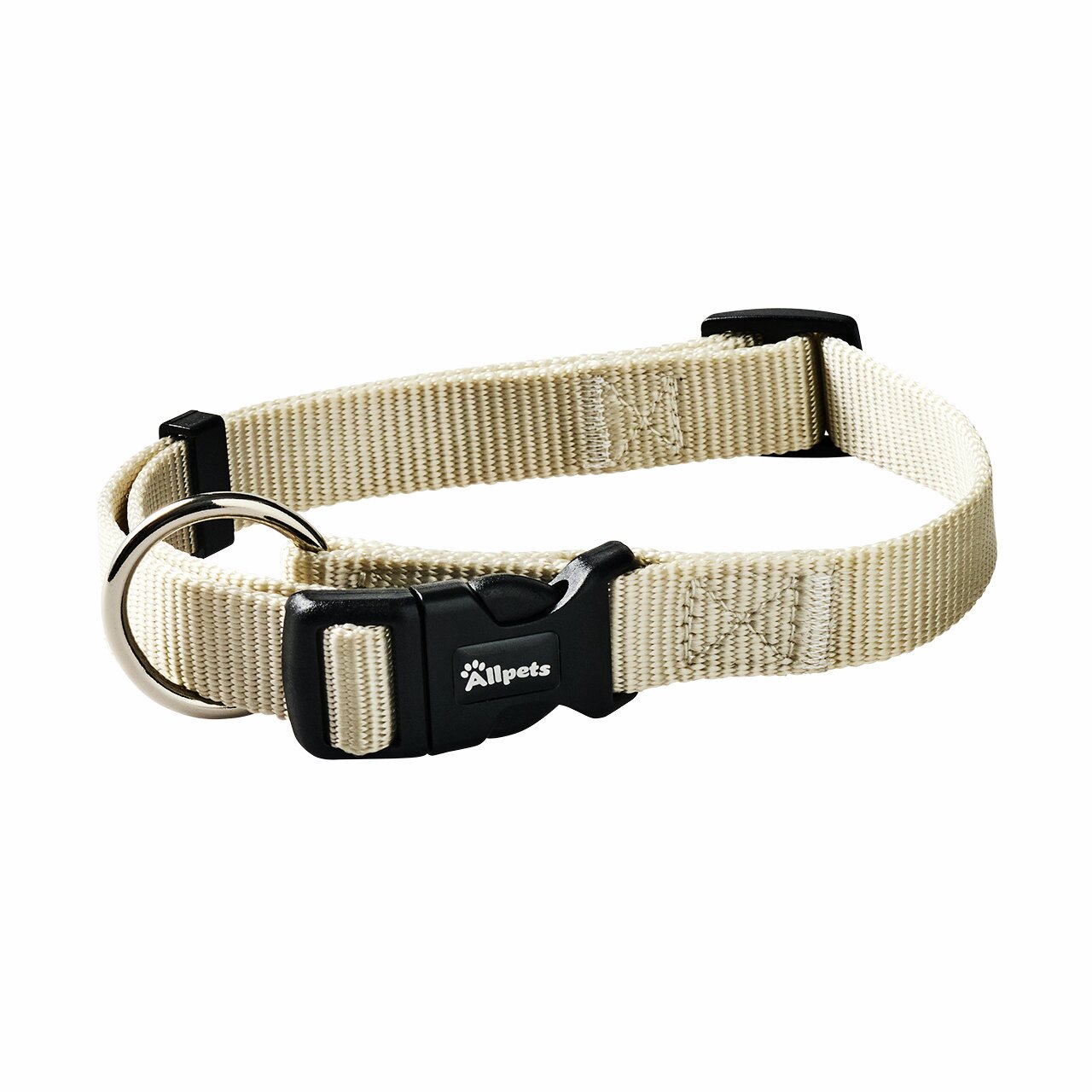 Allpets Hundehalsband, beige, Nylon, für Hunde aller Größen, mit Klickverschluss & Metallring, ideal für täglichen Gebrauch.