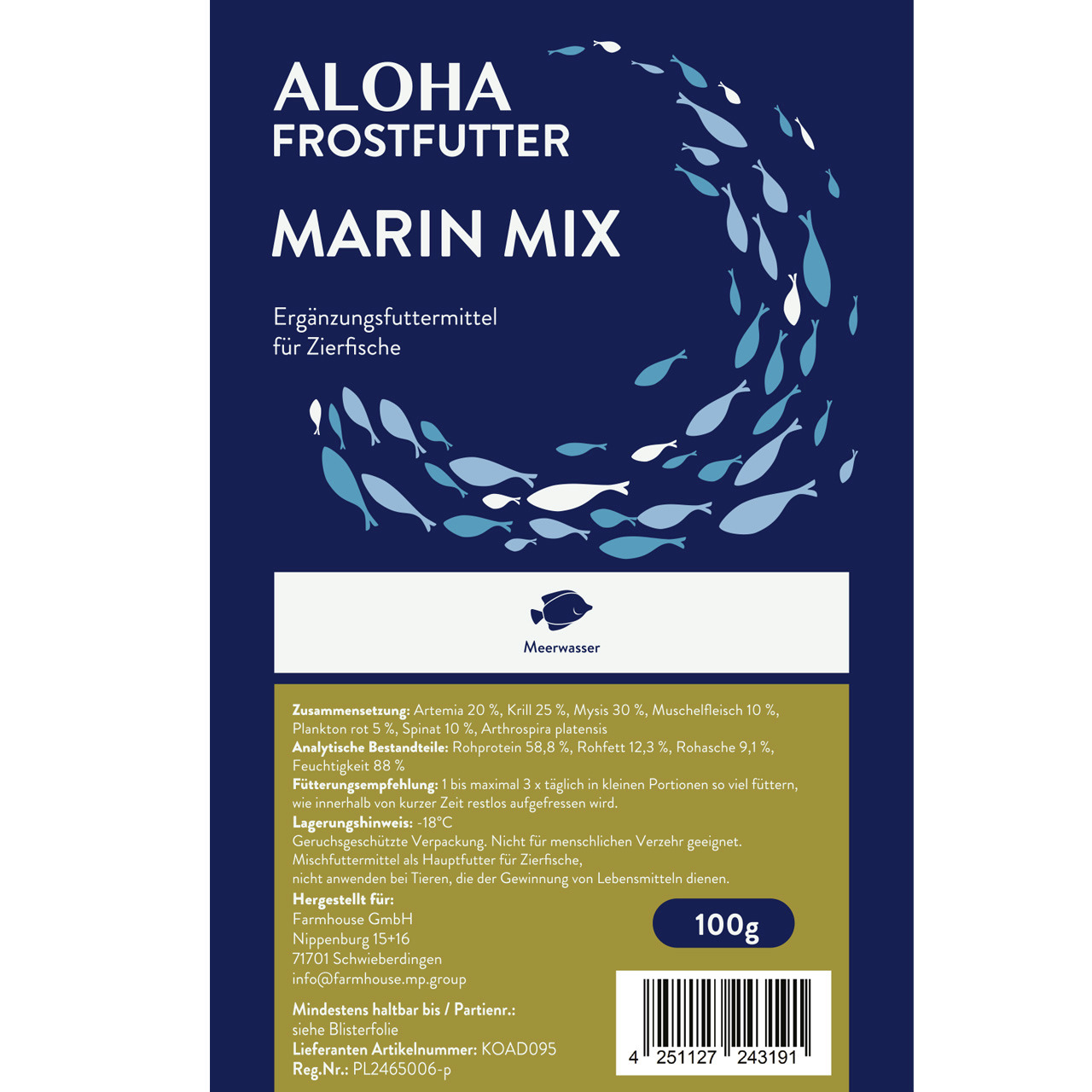 ALOHA Frostfutter Marin Mix, Ergänzungsfutter f. Meerwasser-Zierfische, 100 g, mit Artemia, Krill, Mysis & Muschelfleisch.