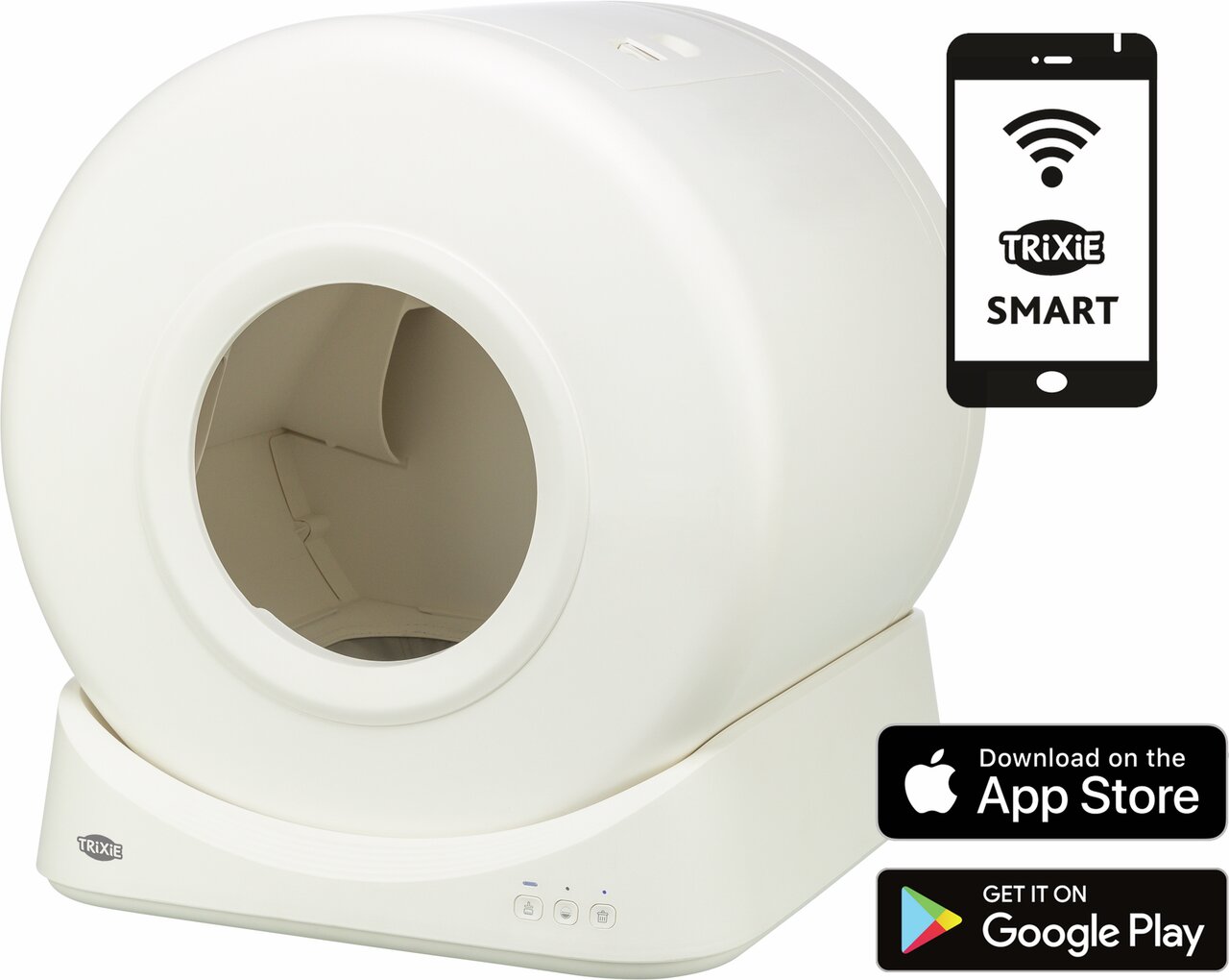 TRIXIE Smart Katzentoilette, für Katzenhalter, weiße runde Toilette, autom. Reinigung, App-Steuerung (iOS-Android), hygienisch & komfortabel.