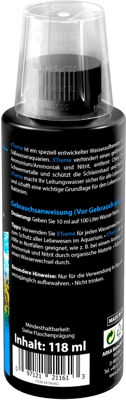 ARKA myAQUA Xtreme Wasseraufbereiter für Süßwasseraquarien, entfernt Chlor, Ammonium und Nitrit, Inhalt 118 ml