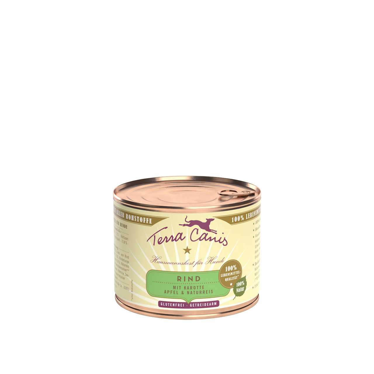 Terra Canis Hundefutter Rind, Karotte, Apfel, Naturreis, glutenfrei, getreidearm, 100 % lebensmitteltauglich, 400 g.