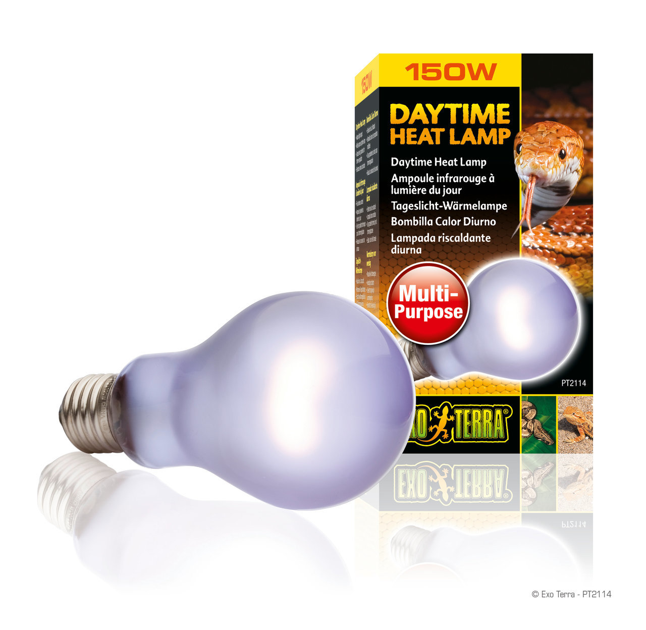 Exo Terra Daytime Heat Lamp 150W, Tageslicht-Wärmelampe f. Reptilien, unterstützt Thermoregulierung, vielseitig, Schlangenmotiv.