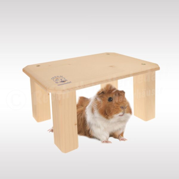 Resch Holzhaus für Meerschweinchen & Kleintiere, unbehandelt, mit erhöhter Plattform als Rückzugsort-Sitzfläche.