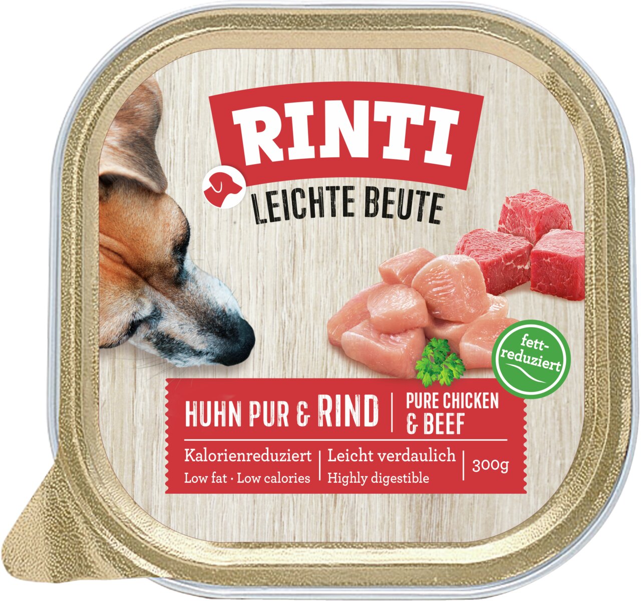 RINTI Leichte Beute Huhn Pur & Rind, fettreduziert, für Hunde, kalorienreduziert, leicht verdaulich, 300g.