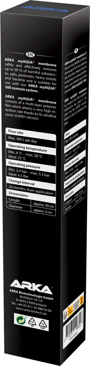 ARKA myAQUA Membranefilter für Aquarien, sicherer Wasserfiltereinsatz, bis 380 l-Tag, passend für myAQUA 3800 Osmoseanlage
