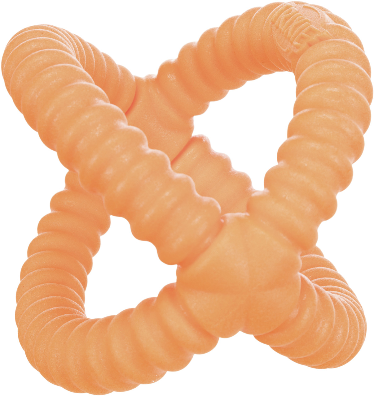 Das Bild zeigt das TRIXIE Hundespielzeug "Denta Fun Ball", ein orangefarbenes Kauspielzeug aus robustem Gummi. Es ist speziell für Hunde entwickelt, fördert die Zahnpflege und massiert das Zahnfleisch. Die strukturierte Oberfläche unterstützt die Reinigun