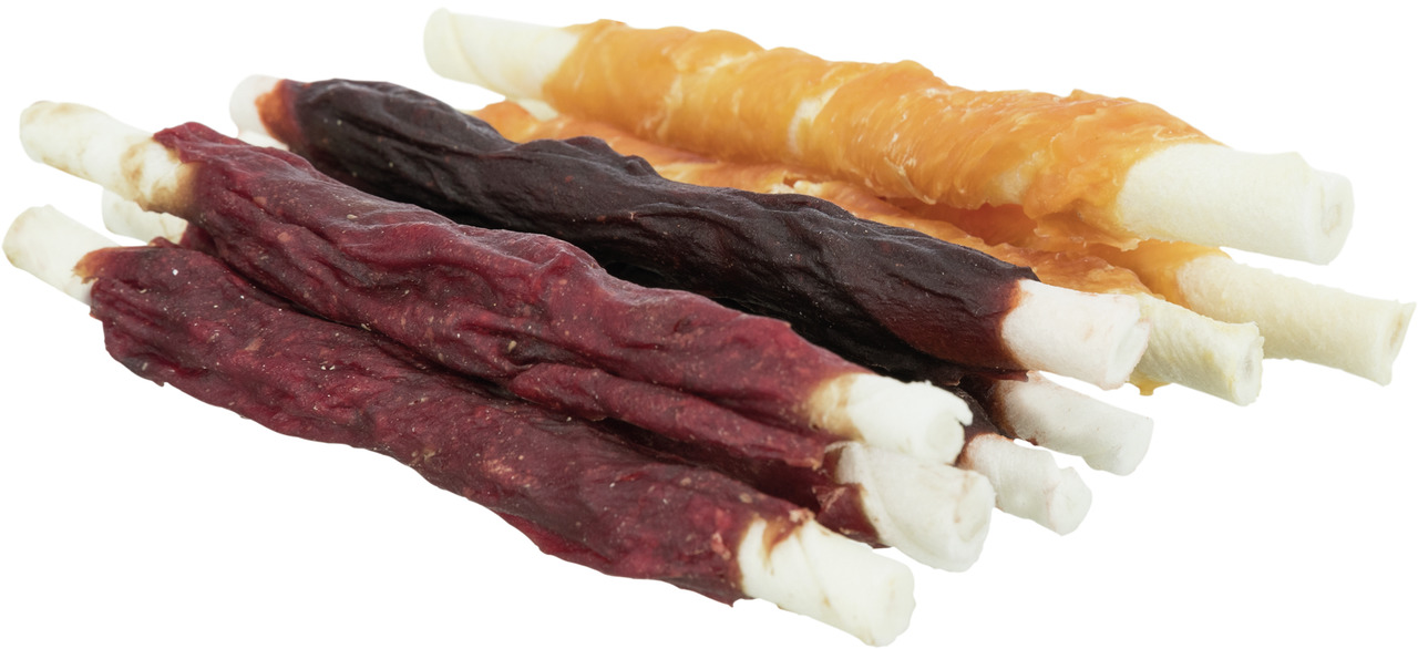 TRIXIE Kaurollen für Hunde, mit getrocknetem Fleisch (Huhn, Rind), Snack/Belohnung, zahnpflegend, proteinreich.