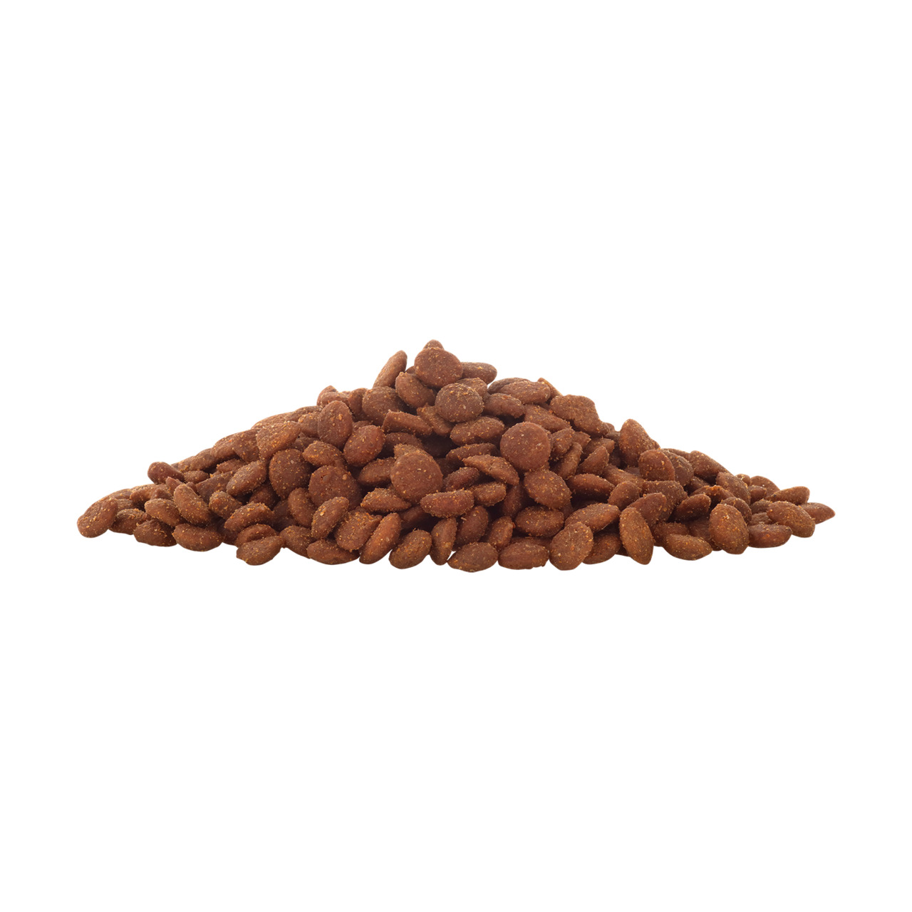 Ein Haufen brauner, knuspriger Trockenfutterstücke der Marke Lucky Lou, speziell entwickelt für Hunde. Das Futter ist in einer herzhaften Geschmacksrichtung erhältlich und eignet sich ideal als tägliche Mahlzeit. Die abgebildete Menge zeigt eine großzügig