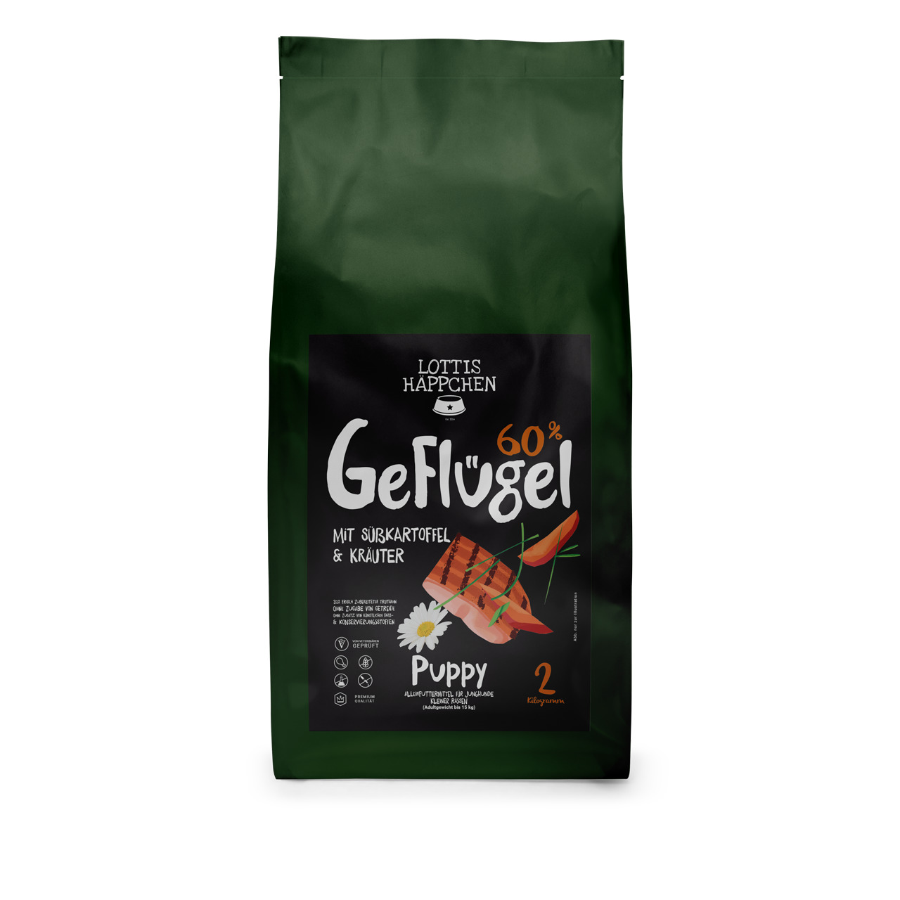 LOTTIS HÄPPCHEN Puppy Geflügel mit Süßkartoffel und Kräuter 2 kg