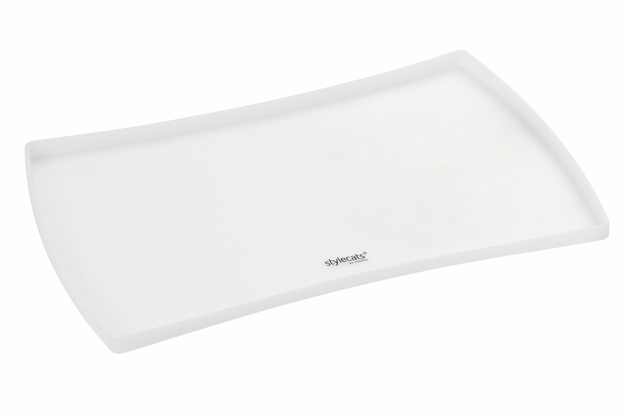 Stylecats Futtertablett für Katzen, weiß, hochwertig, ideal für Futternäpfe, schützt vor Schmutz, Design & Funktionalität vereint.