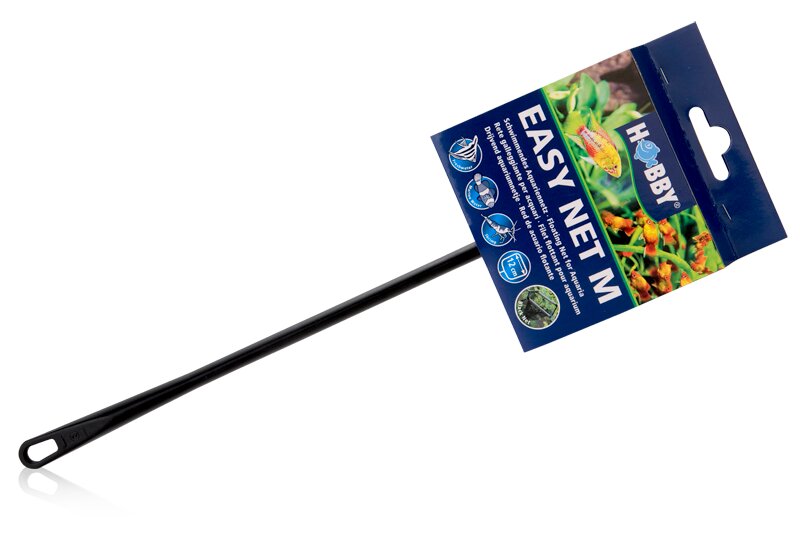 Hobby Easy Net M: Kescher für Aquarienbesitzer, feinmaschig, schwarzer Griff, sicher für Fische.