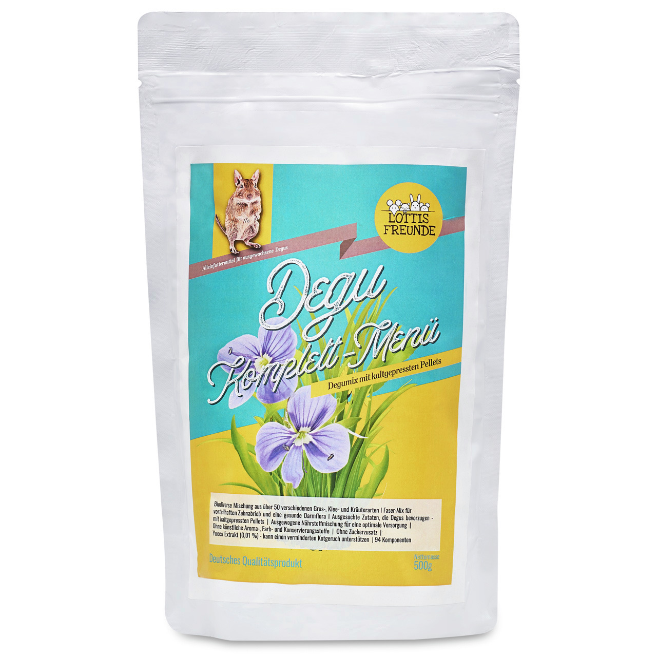 Lottis Freunde Degu Komplett-Menü: Alleinfutter für Degus, kaltgepresste Pellets, 500 g, deutsches Qualitätsprodukt.