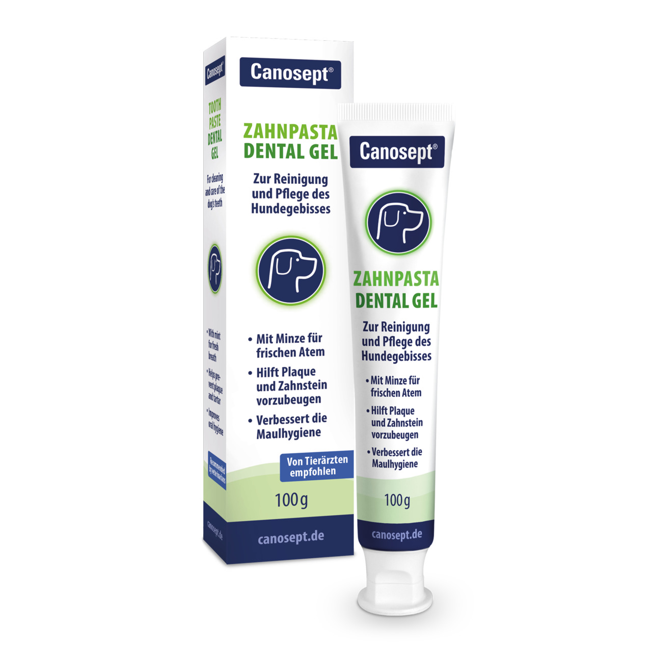 Canosept Zahncreme Dental Gel, Hunde, Minze, hilft gg. Plaque-Zahnstein, verbessert Maulhygiene, 100 g.