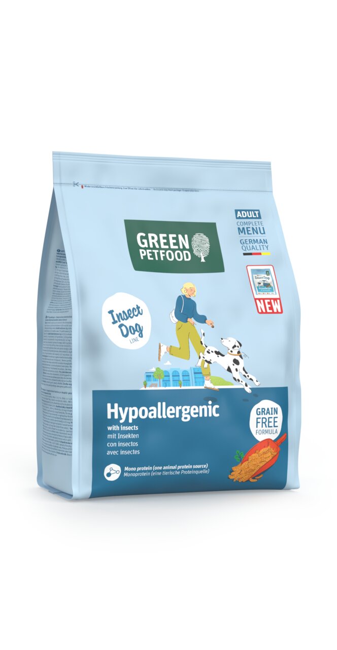 Green Petfood InsectDog Hypoallergenic für erwachsene Hunde, Geschmack Insekt, ohne Getreide, 10 kg, monoprotein, allergikerfreundlich.