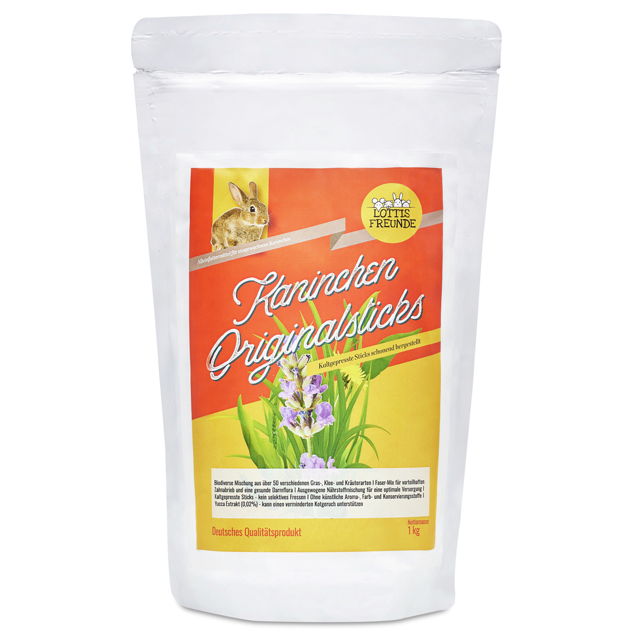LOTTIS FREUNDE Kaninchen Originalsticks, Alleinfutter f. ausgew. Kaninchen, Gräser & Kräuter, 1 kg, Dt. Qualitätsprodukt.