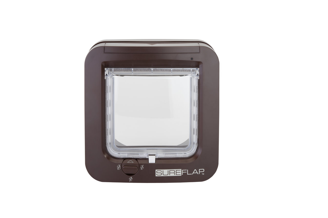 SureFlap Mikrochip-Katzenklappe, braun, für Katzen & kl. Hunde, erkennt Mikrochip, verhindert Zugang fremder Tiere, klare Tür.