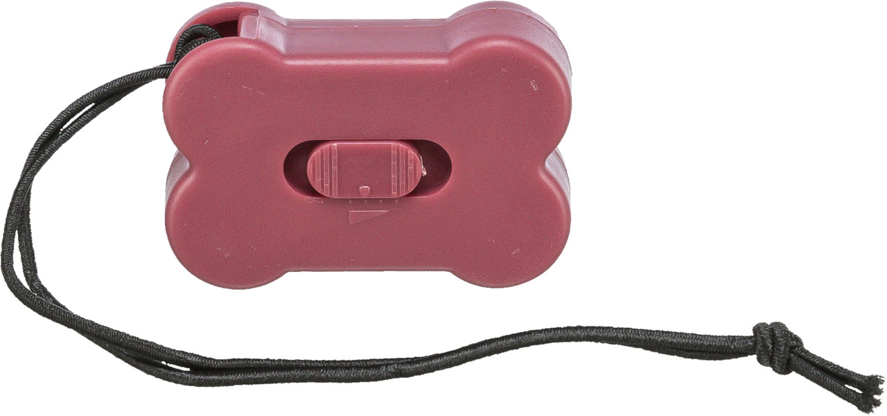TRIXIE Kotbeutelspender, Knochenform, für Hundebesitzer, dunkelrot, mit schwarzer Kordel & Schiebemechanismus, praktisch für unterwegs.