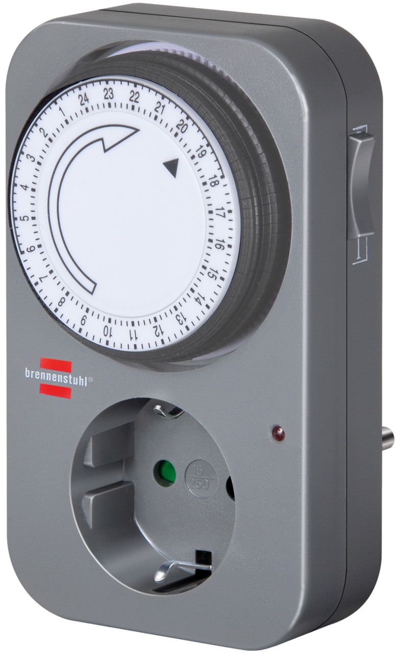 Brennenstuhl MZ 20 Zeitschaltuhr, grau, 24h-Einstellrad, LED-Statusanzeige, Schutzkontakt-Steckdose m. Kindersicherung, Innenbereich.