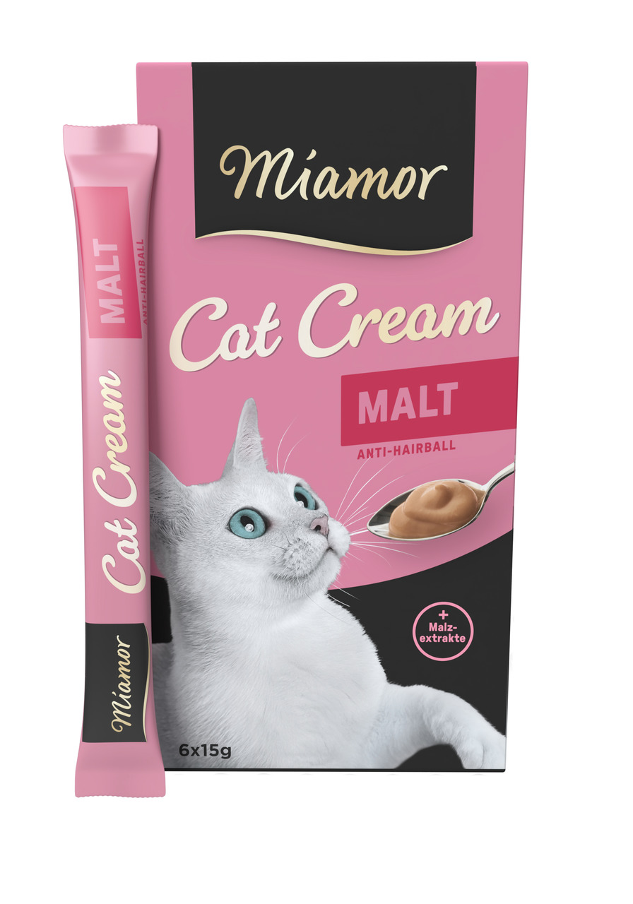 Miamor Cat Cream Malt, Ergänzungsfuttermittel f. Katzen, Malz, unterstützt Haarballenreduzierung, 6x15g.