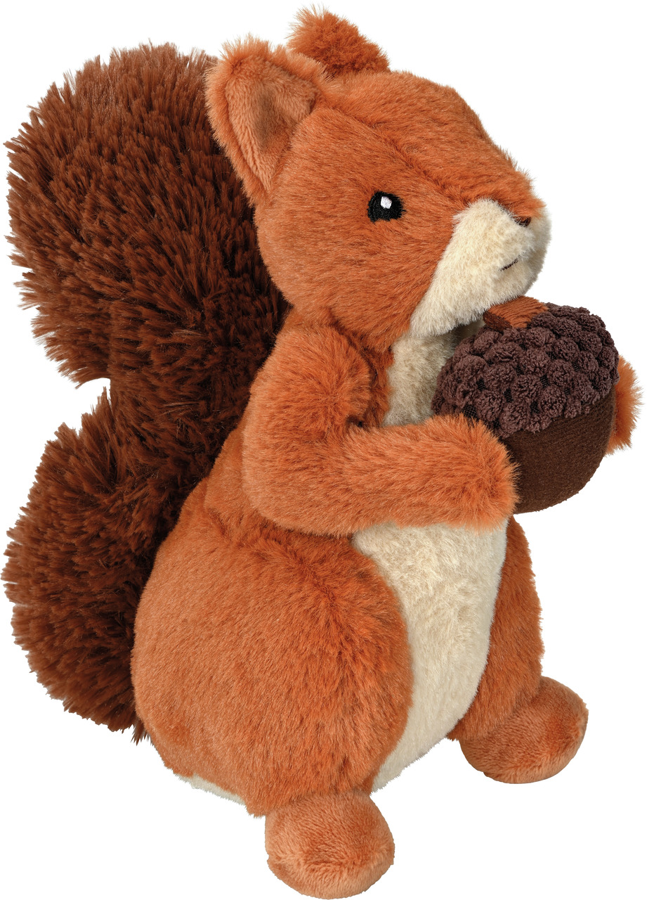 AniOne Eichhörnchen-Spielzeug für Hunde, weiches Plüsch, Brauntöne, mit Eichel, ideal zum Spielen & Kuscheln.