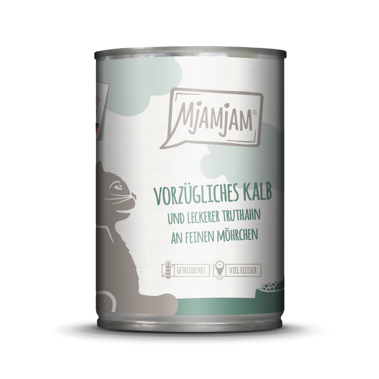 Sparpaket 24 x 400 g Mjamjam Vorzügliches Kalb und leckerer Truthahn an feinen Möhrchen Katzen Nassfutter