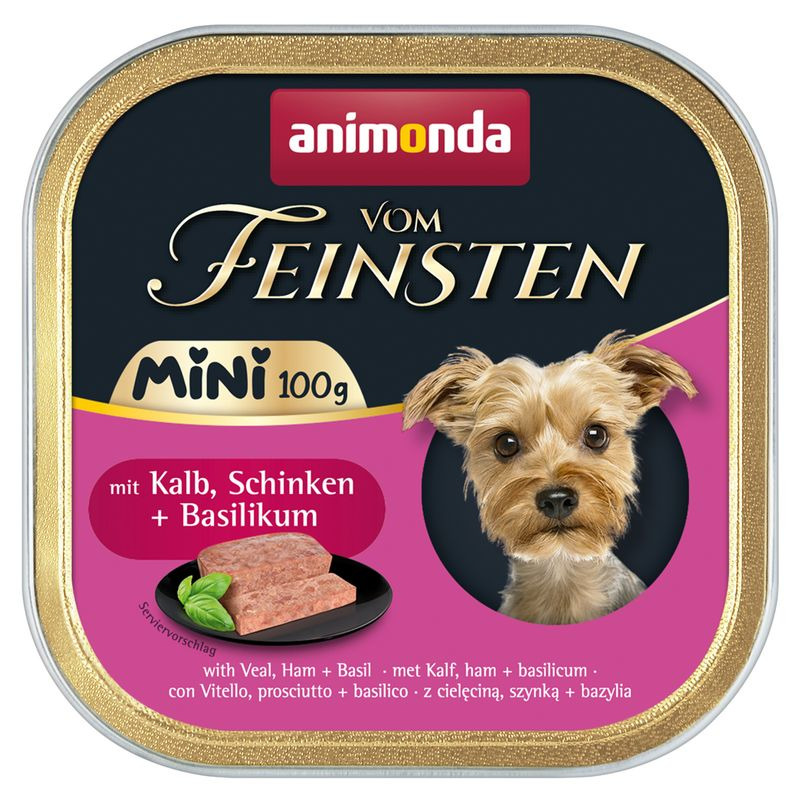 Animonda Vom Feinsten Mini, Kalb+Schinken+Basilikum, für kl. Hunde, 100 g, Yorkshire Terrier als Zielgruppe.