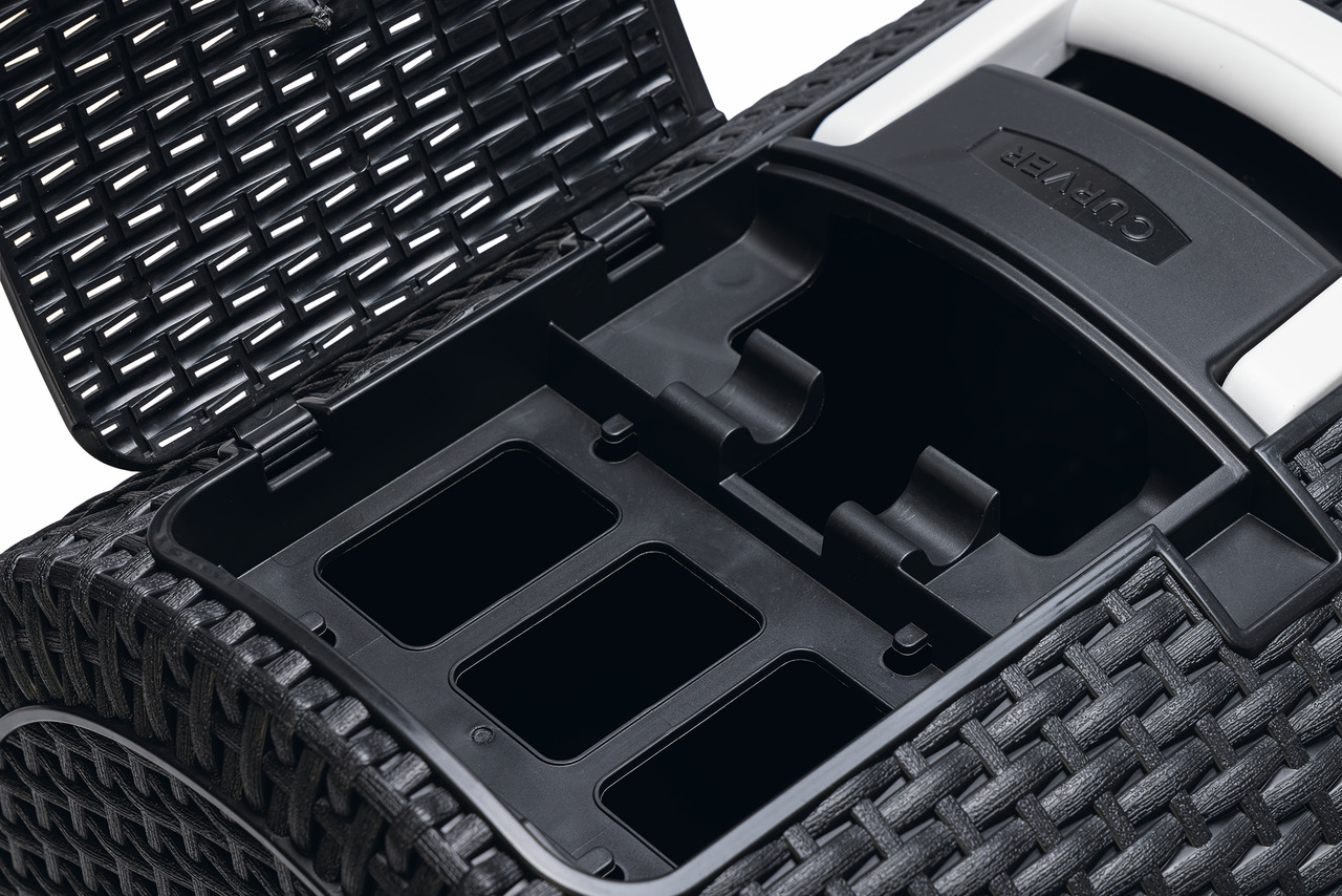 Curver Abfalleimer, Rattan-Design, 3 Fächer, ergonom. Griff, robust, ideal f. Haushalt, schwarz, EAN: 3253920615008.