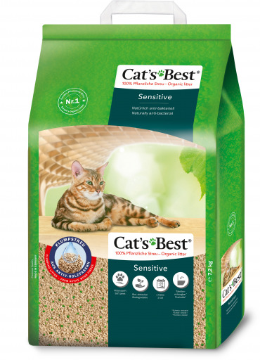 CAT'S BEST Sensitive Katzenstreu, 7,2 kg, klumpend, 100 % pflanzlich, antibakteriell, für Katzenbesitzer.