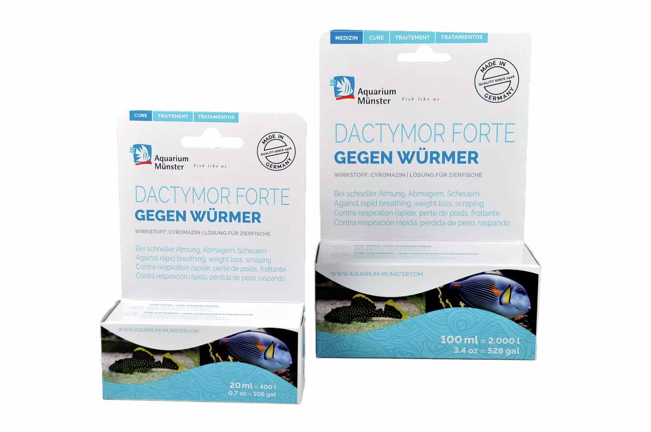 Aquarium Münster Dactymor Forte, Mittel gg. Würmer bei Zierfischen, Wirkstoff: Cyromazin, 20 ml (400 l) & 100 ml (2.000 l).